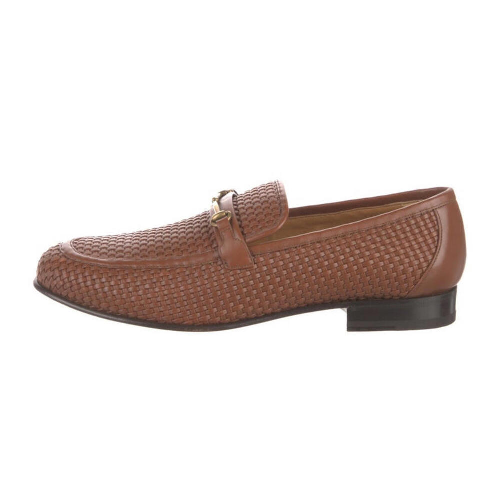 NWT Men's Brown Woven Leather Loafers with Gold Tone Bit Detail US 11 - Picture 3 of 6